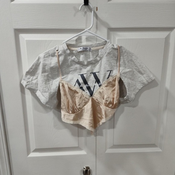 Tops - Satin Lace-Trim Crop Bralette in Nude